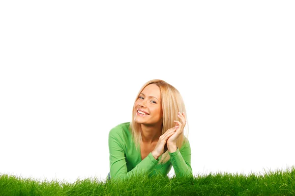 Smiling woman on grass — Stock Photo, Image