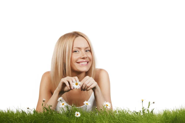 Portrait of woman with daisies Royalty Free Stock Images