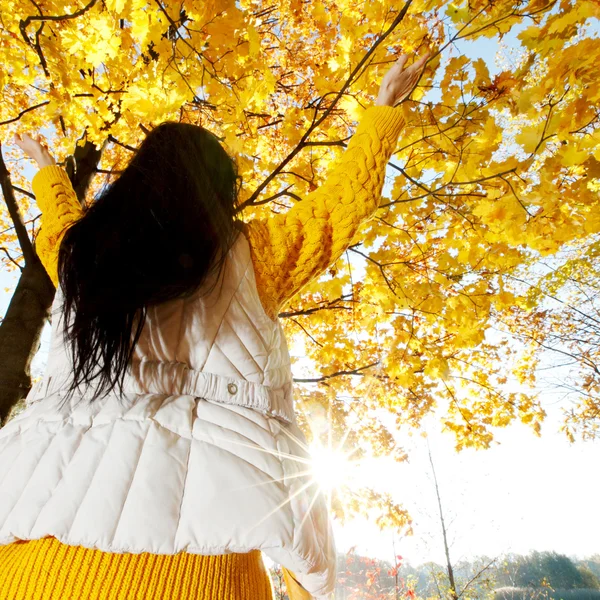 Mujer en el parque de otoño — Foto de Stock