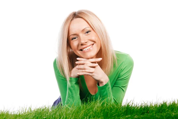 Happy woman on grass — Stock Photo, Image