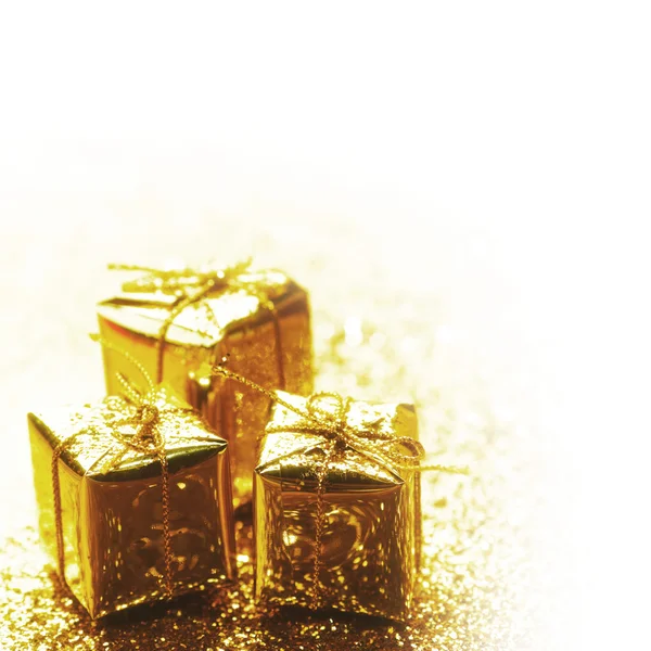 Scatole regalo oro — Foto Stock