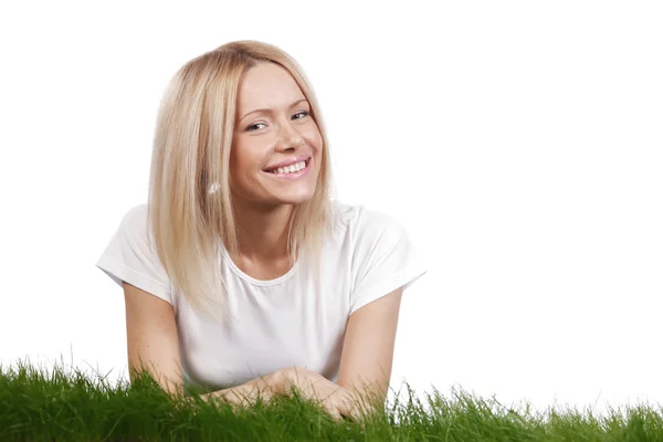 Smiling woman on grass — Stock Photo, Image