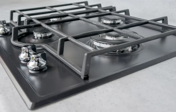 Νέα και σύγχρονη κουζίνα λαμπρό μέταλλο υγραερίου — Φωτογραφία Αρχείου