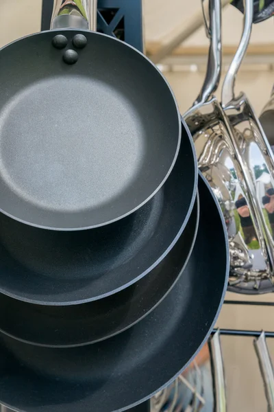 New modern pots and pans close-up — Stock Photo, Image