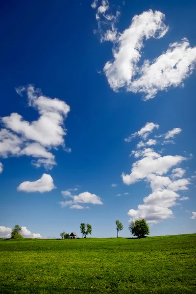 Green landscape with blue sky Stock Photo