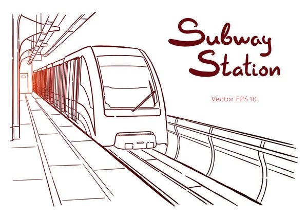 Schizzo disegnato a mano Mosca stazione della metropolitana leggera — Vettoriale Stock