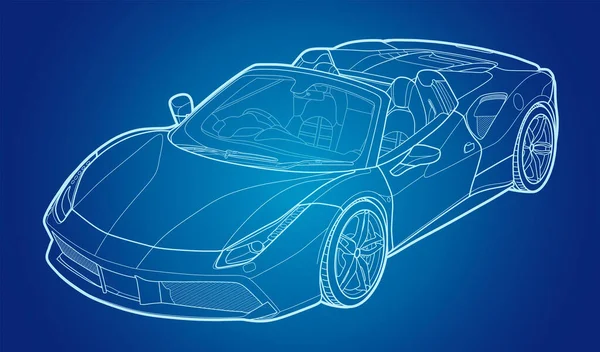 Desenho vetorial de um carro esporte plana com linhas pretas. — Vetor de Stock