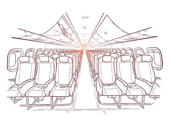 Flygplanets interiör handritad skiss vektor illustration — Stock vektor