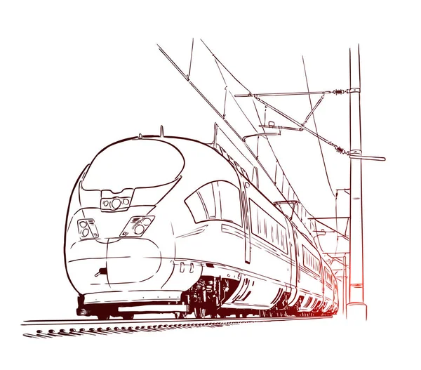 Tren de alta velocidad. Dibujo dibujado a mano vector ilustración — Archivo Imágenes Vectoriales