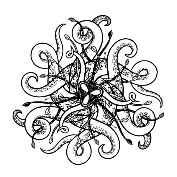 Vetor abstrato ornamento simetria radial marinha com tentáculos e ventosas — Vetor de Stock