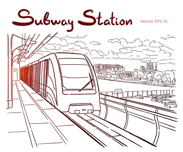 Handgezeichnete Skizze Moskauer U-Bahn-Station — Stockvektor