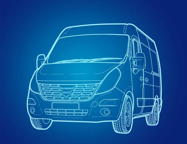 Illustration vectorielle de dessin technique minibus simple ligne moderne — Image vectorielle