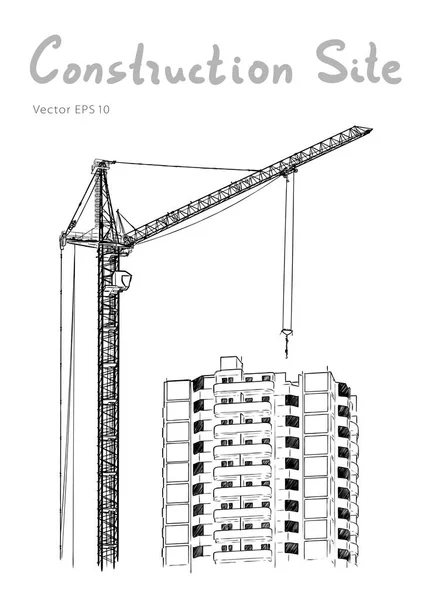 Building Construction and Tower Cranes. City. Vector draw — Stock Vector