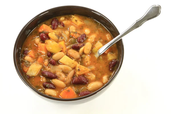 Bílé a červené fazole polévka bylin koření — Stock fotografie