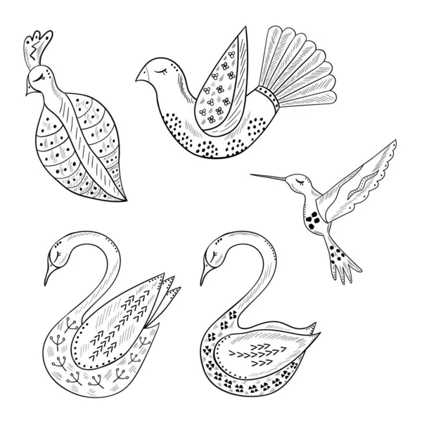 Aves, escandinavo, b-w — Archivo Imágenes Vectoriales