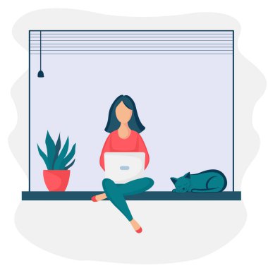 Pencere kenarında oturan kız dizüstü bilgisayar 5