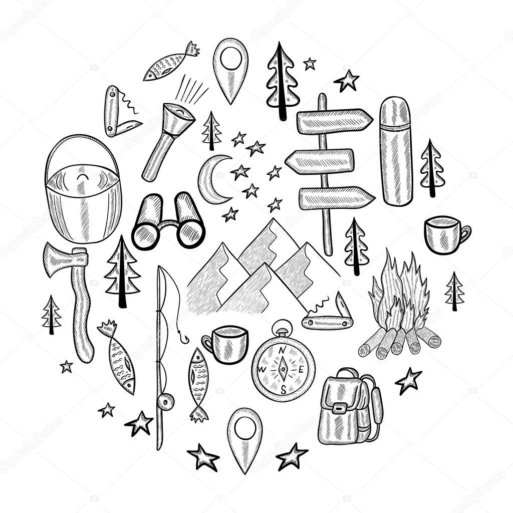 camping circle doodle set
