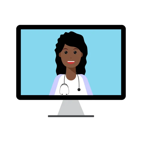 4 Kobieta lekarz na monitorze komputera dd ww — Wektor stockowy