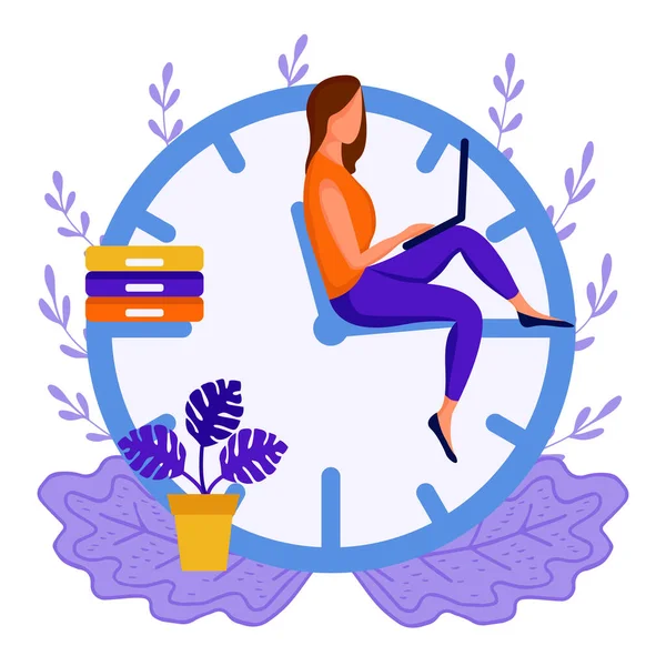 Femme assis horloge flèches 6 dd ww isol — Image vectorielle