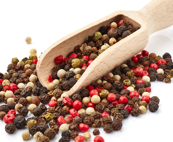 Pepper mix in wooden scoop — Stock Photo, Image