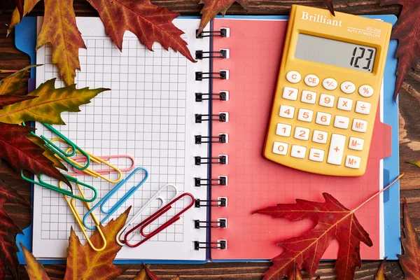 School supplies  on wooden background — Stock Photo, Image