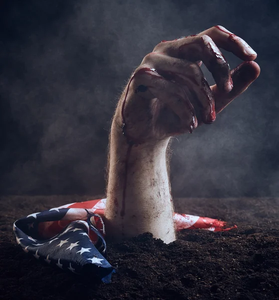 Hand met Amerikaanse vlag — Stockfoto