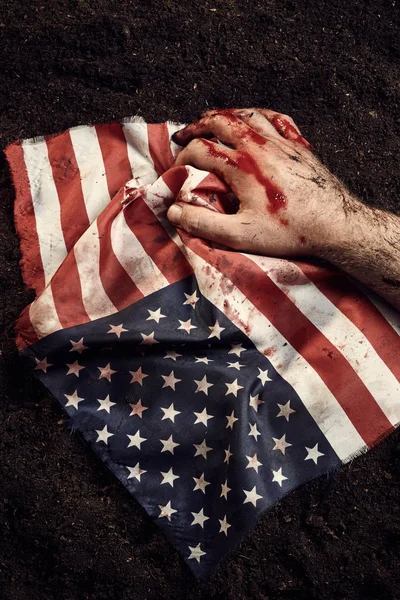 Hand protect american flag — Stock Photo, Image