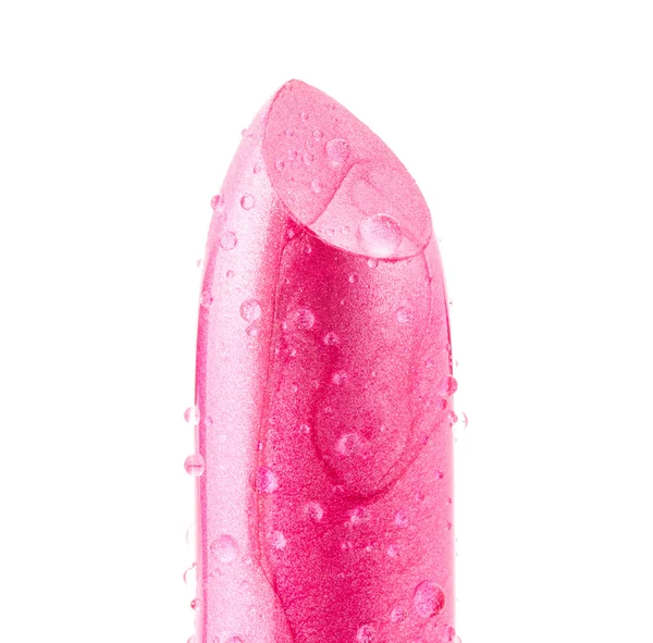 Lápiz labial rosa con gotas de agua — Foto de Stock