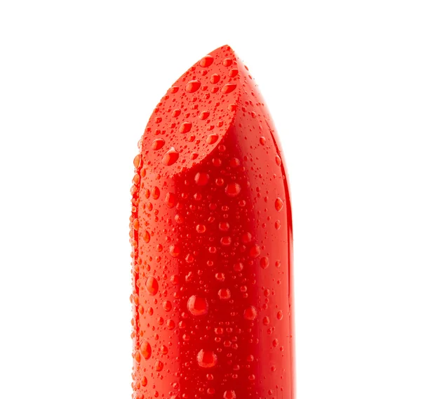 Красная помада с капельками воды — стоковое фото