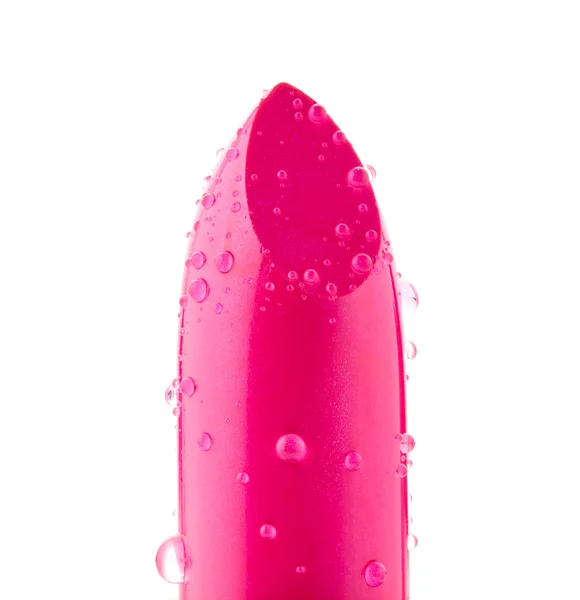 Lápiz labial rosa con gotas de agua — Foto de Stock