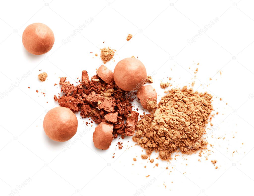 Face powder and bronzing pearls isolated on white background