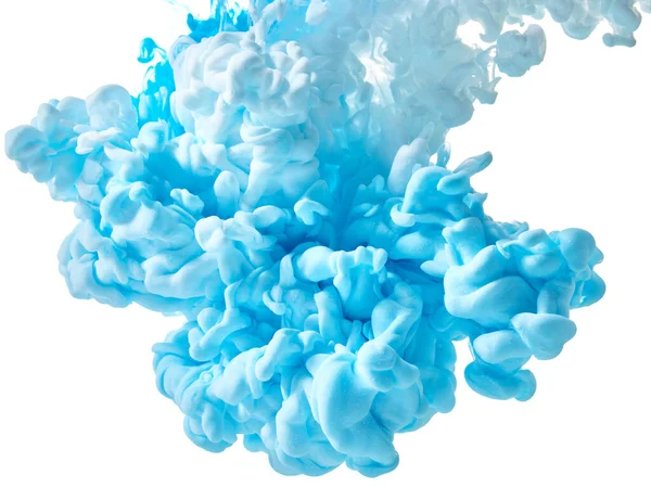 Blauwe Inkt Water Geïsoleerd Witte Achtergrond — Stockfoto