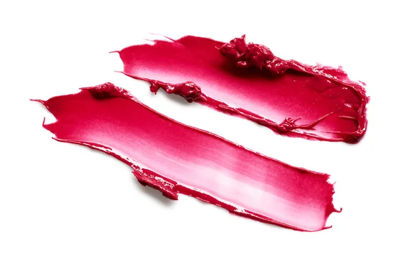 Rode Lippenstift Smeert Geïsoleerd Witte Achtergrond — Stockfoto