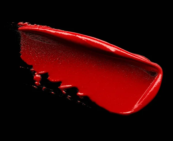 Frotis Lápiz Labial Rojo Aislado Sobre Fondo Negro —  Fotos de Stock