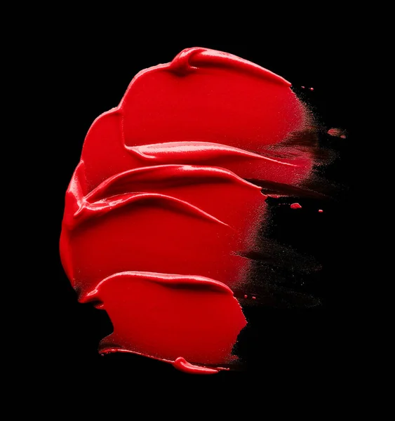Rode Lippenstift Smeert Geïsoleerd Zwarte Achtergrond — Stockfoto