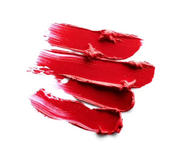 Rode Lippenstift Slag Geïsoleerd Witte Achtergrond — Stockfoto