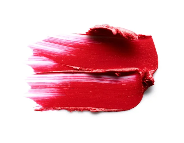 Mancha Lápiz Labial Rojo Aislada Sobre Fondo Blanco —  Fotos de Stock