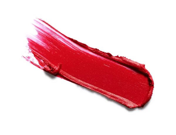 Rode Lippenstift Uitstrijkje Geïsoleerd Witte Achtergrond — Stockfoto