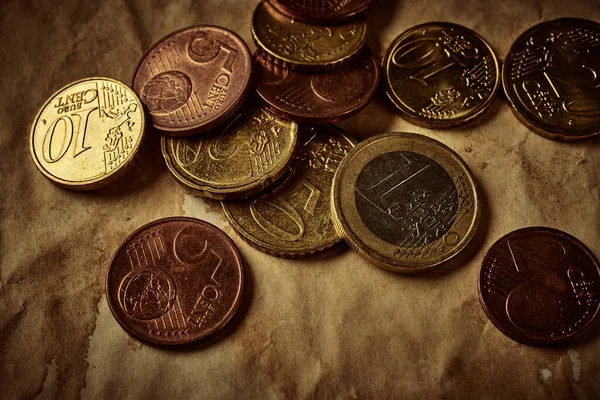 Fondo Grunge Con Euro Centavos Sobre Superficie Papel — Foto de Stock