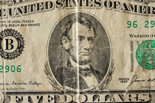 Vintage Background Aged Dollar Note Portrait American President Lincoln Close — Stock Photo, Image