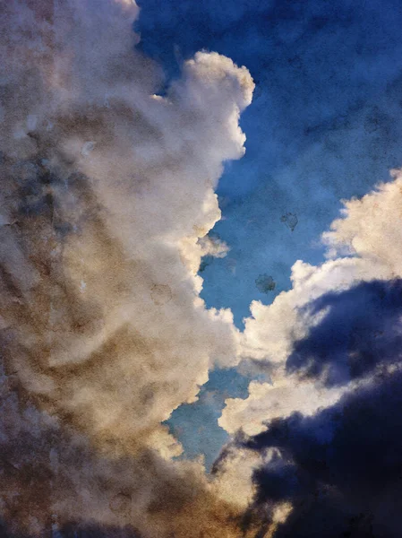 Blue sky with big clouds. Nature vintage background