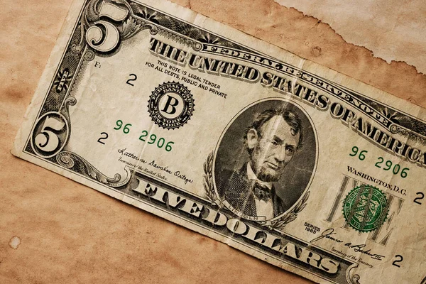 Grunge Money Background Five Dollar Banknote — Stock Photo, Image