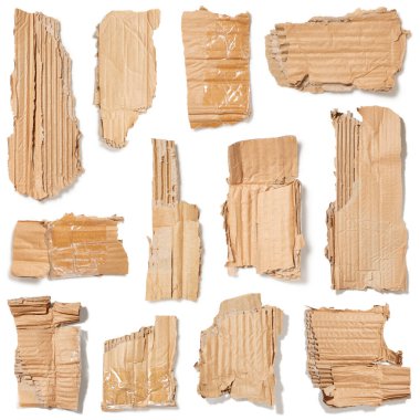 Set of old pieces of cardboard isolated on white background