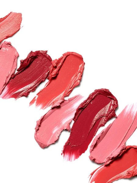 Set Lipstick Swatches Smears Isolated White Background — Stok fotoğraf