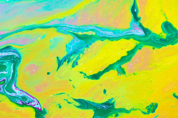 Yellow Green Marbled Paint Background — Stock Photo, Image
