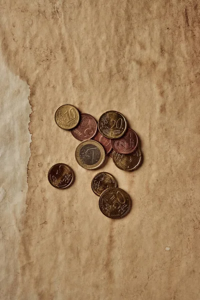 Старинные Евро Центов Фоне Старой Бумажной Текстуры — стоковое фото