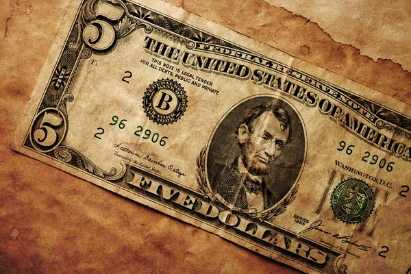 Grunge Money Background Five Dollar Banknote — Stock Photo, Image