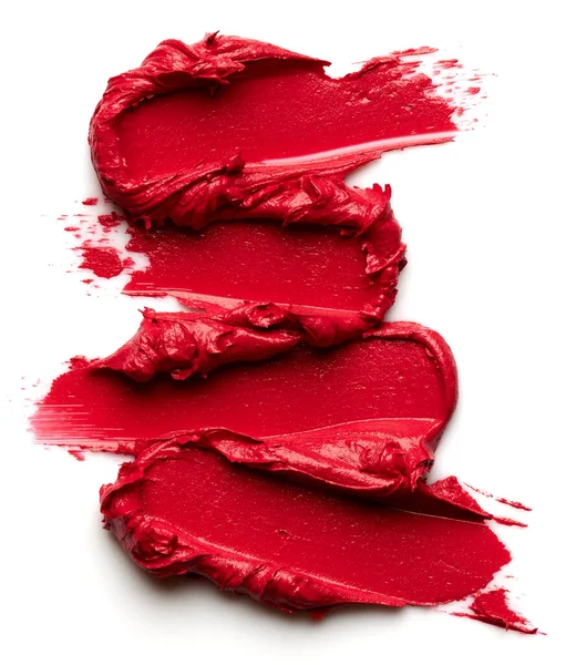 Aantal Rode Lippenstift Uitstrijkjes Geïsoleerd Witte Achtergrond — Stockfoto