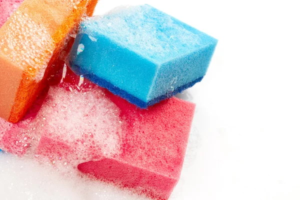 Kitchen sponges in foam — Stock Photo, Image