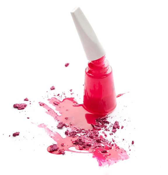 Pink nail polish with eye shadow — Stock Photo, Image